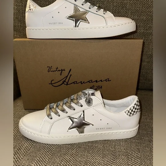 VINTAGE HAVANA Carla Women’s Sneakers Shoes White/Silver Shimmer NWT USA 8 - Picture 9 of 10